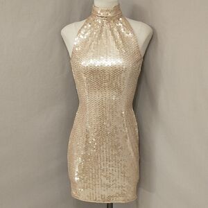 Champagne Sequin Club Dress Sexy Classy & Eye Catching Vintage Mini Glittery